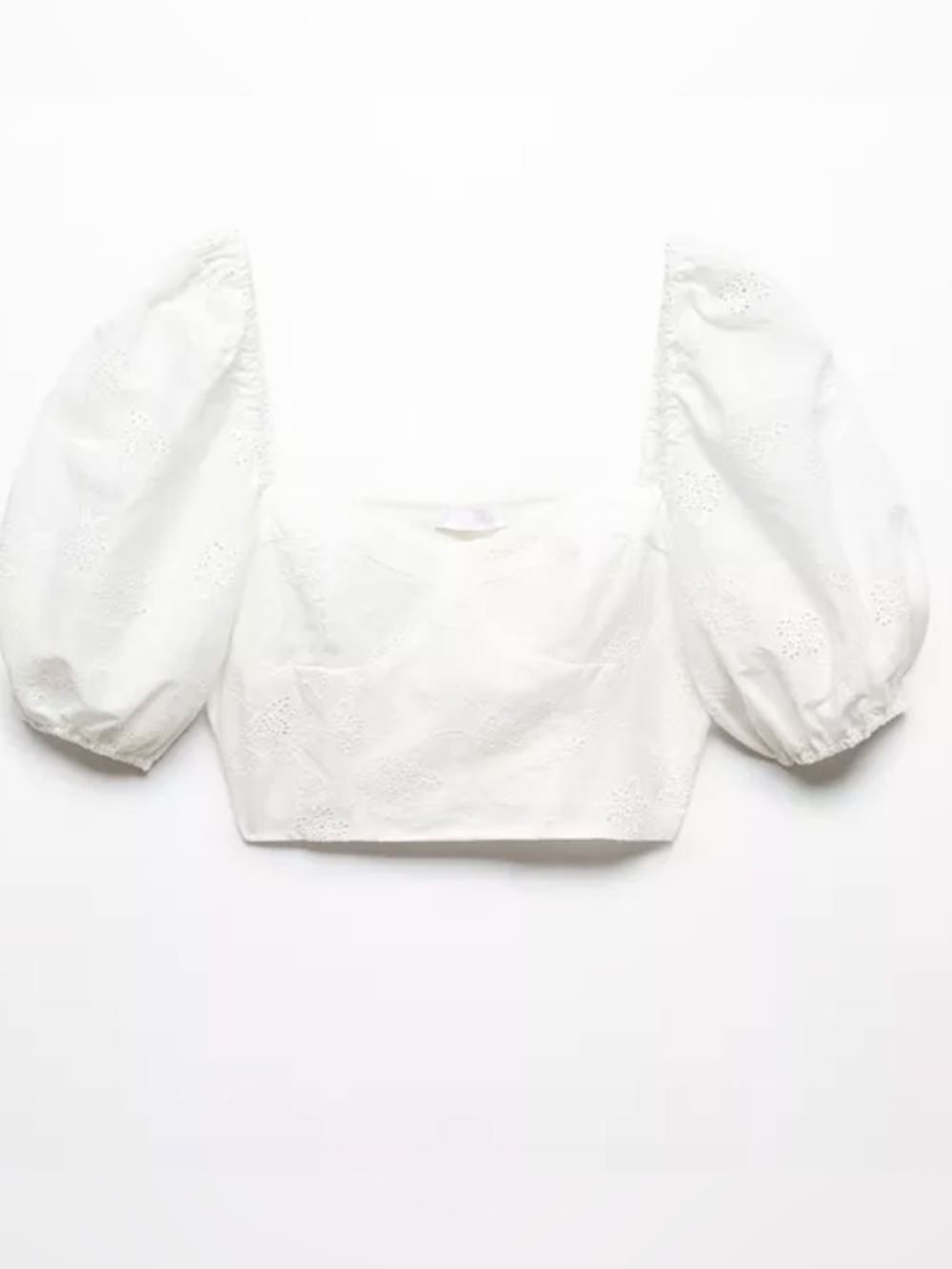 Mango puff sleeved embroidered cropped blouse in white size 6